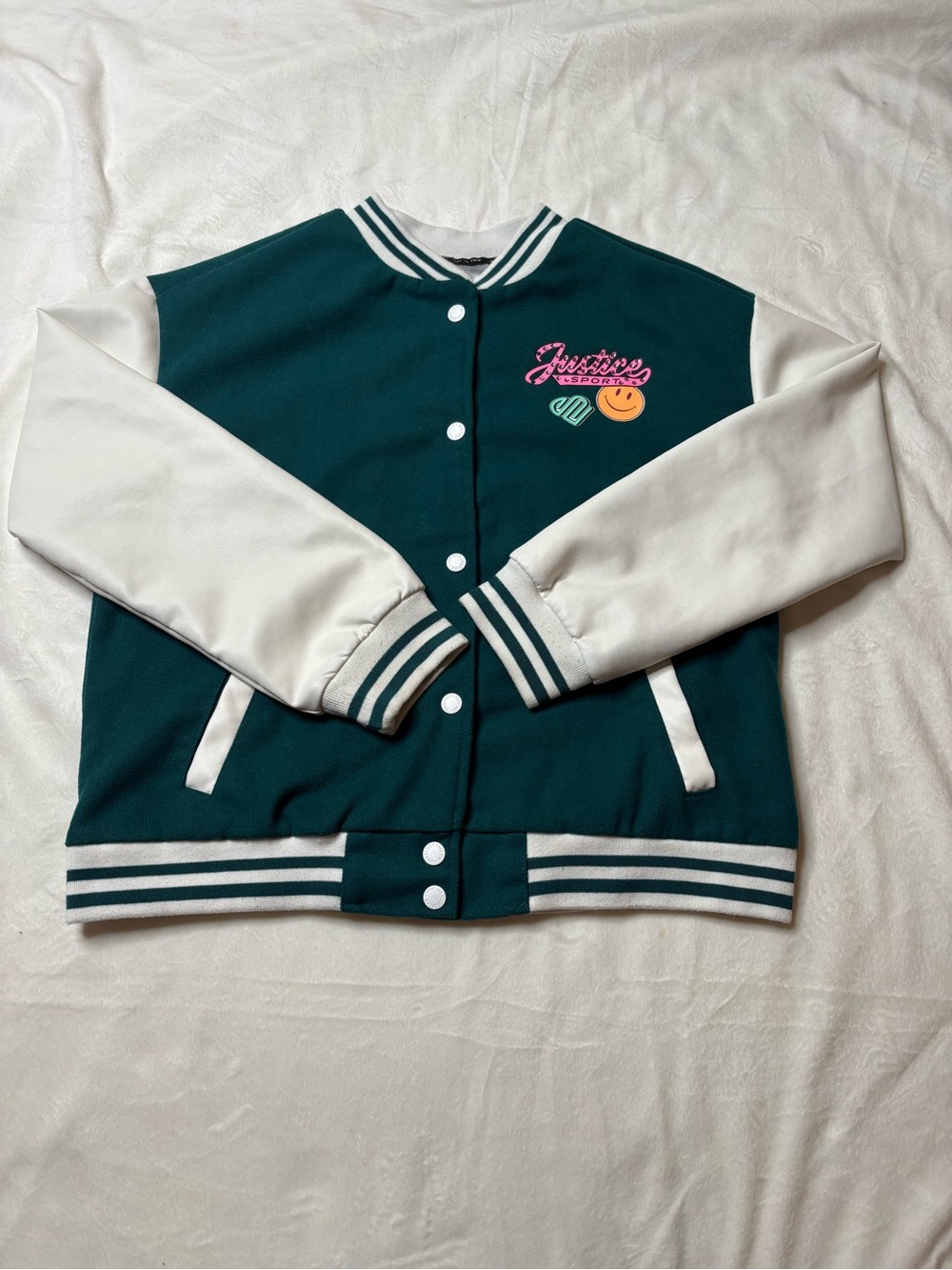 Justice Boots Green & White Varsity Jacket for Kids